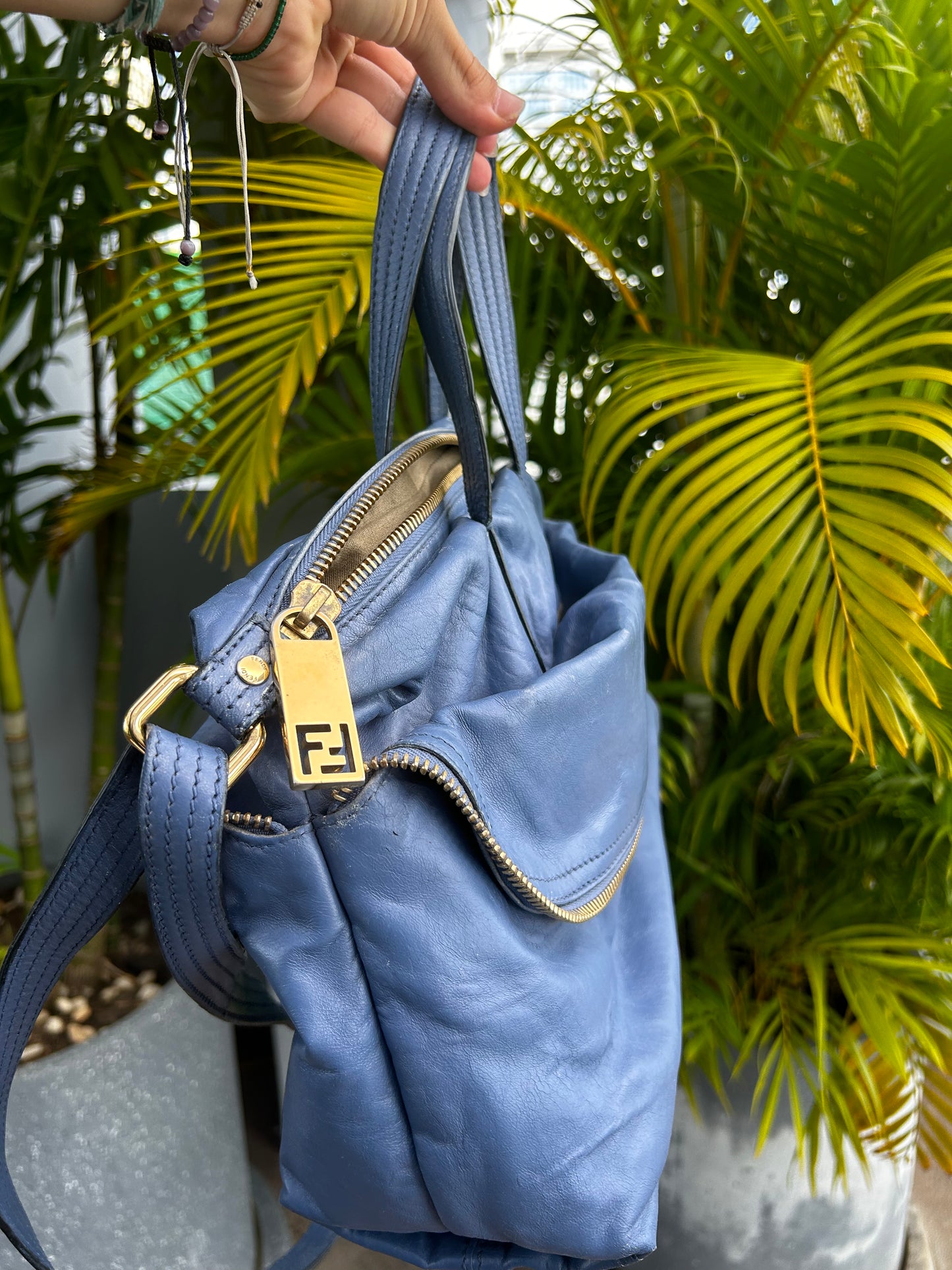 Fendi leather zip it bag - sac Zip It Fendi cuir bleu