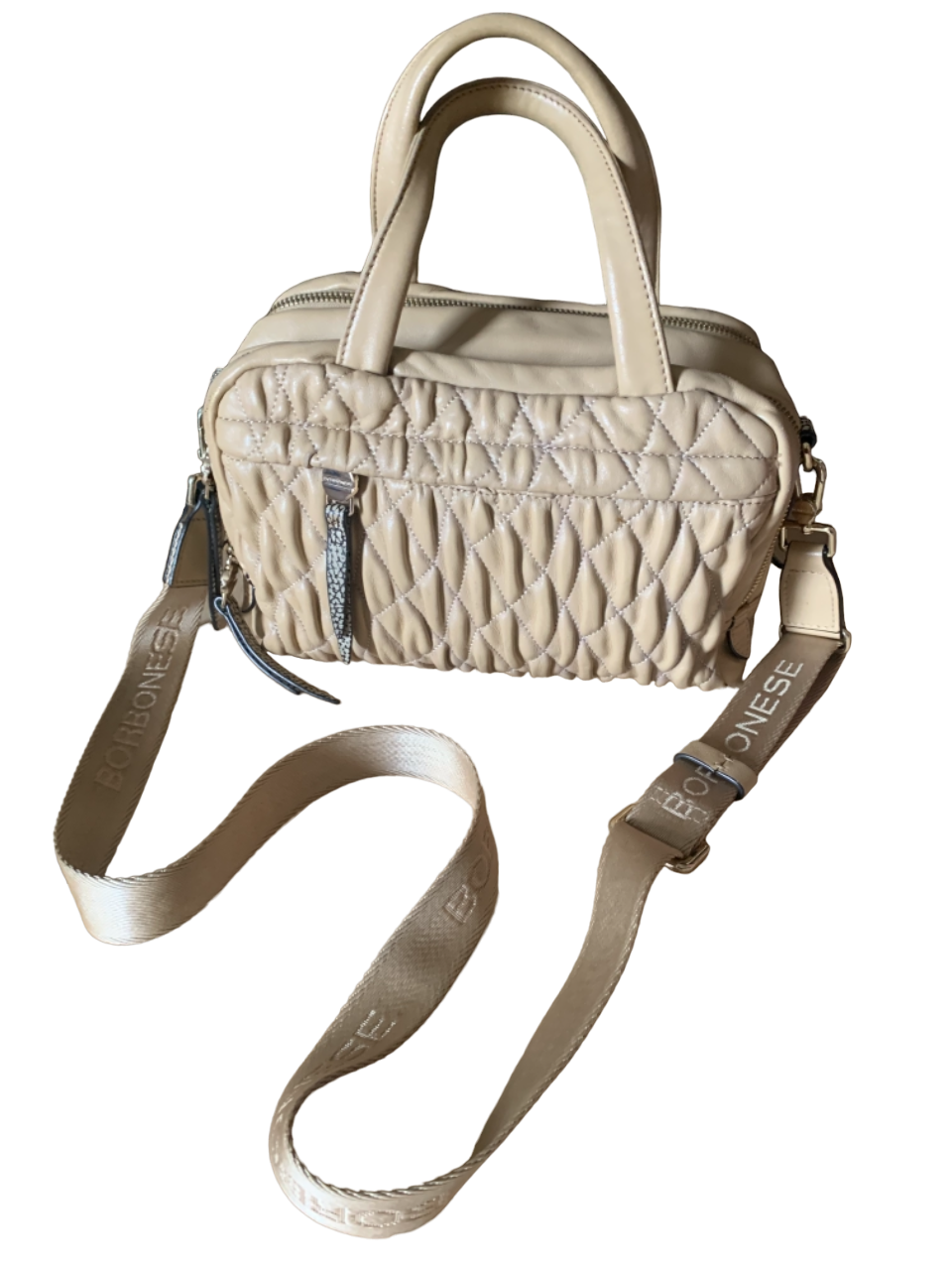 Sac à main cuir plissé beige Borbonese
