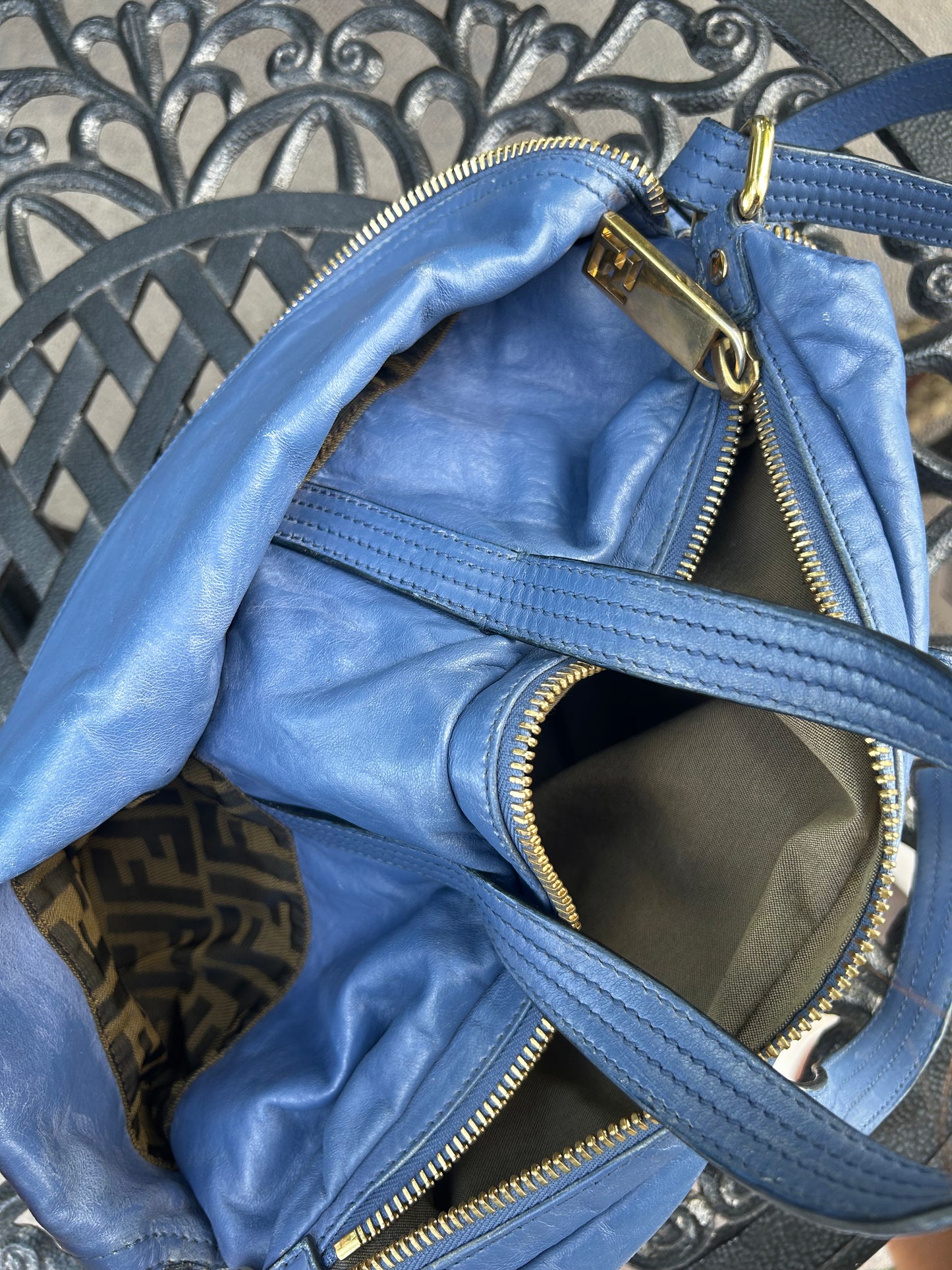 Fendi leather zip it bag - sac Zip It Fendi cuir bleu