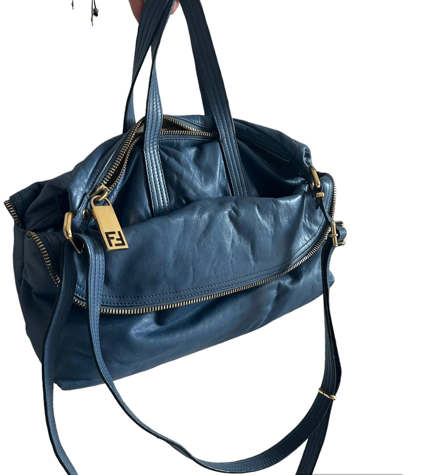 Fendi leather zip it bag - sac Zip It Fendi cuir bleu