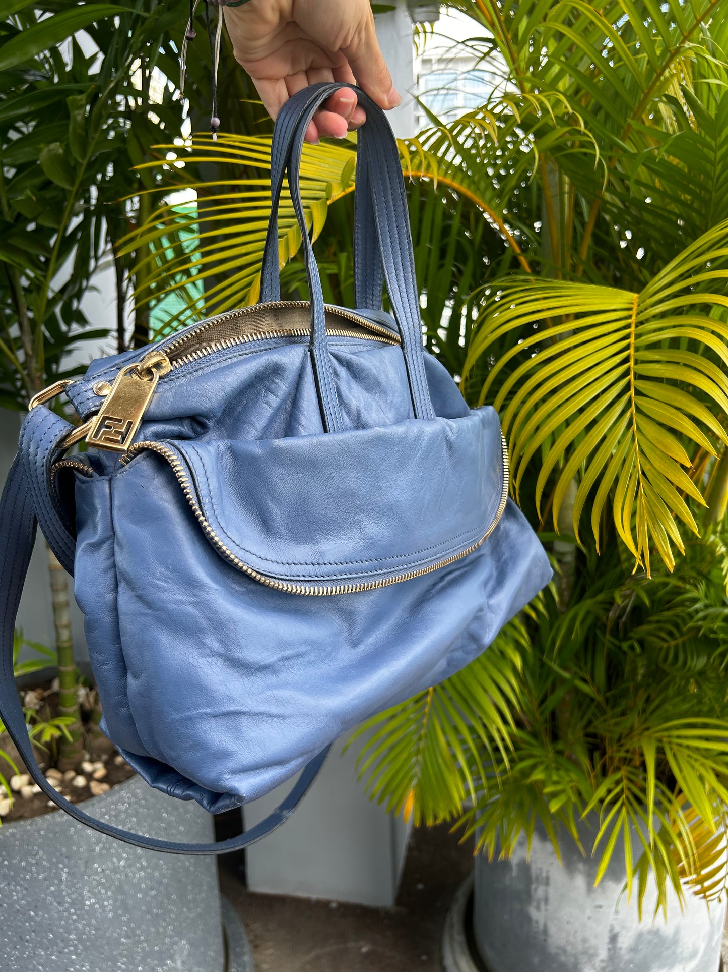 Fendi leather zip it bag - sac Zip It Fendi cuir bleu