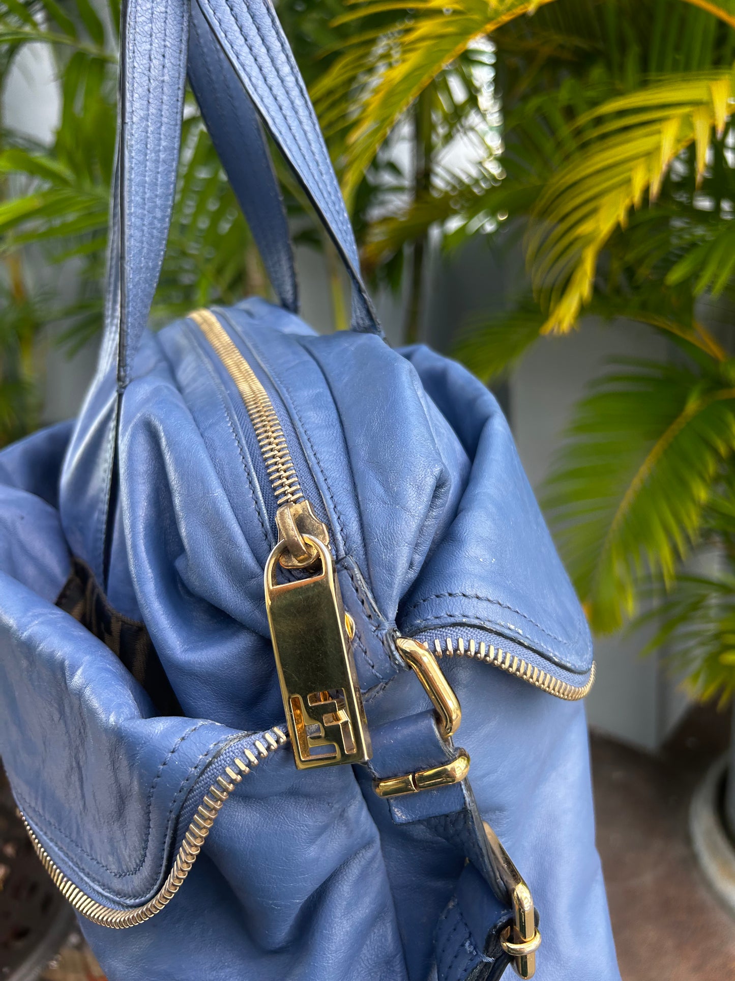 Fendi leather zip it bag - sac Zip It Fendi cuir bleu