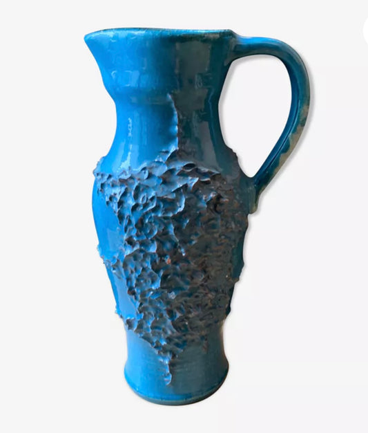 Pichet / Vase en céramique émaillé bleu