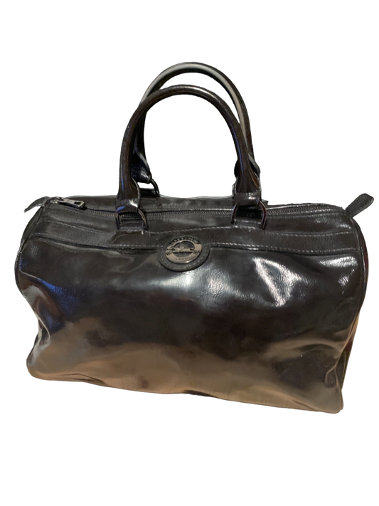 Sac Boston Longchamp en cuir vernis noir